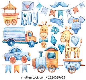 Boy Watercolor Collection Cute Colorful Illustration Stock Illustration ...