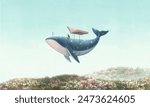 Boy and whale and book. education, imagination and dream concept art. surreal illustration. conceptual artwork.