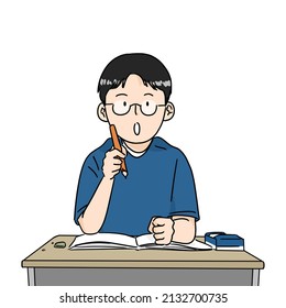 A boy who realized something while studying.
