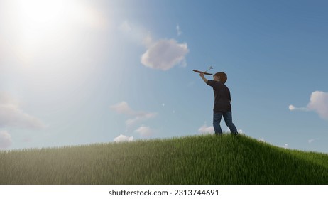 boys play outdoors launching toy planes, summer concept - Powered by Shutterstock