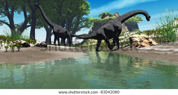 Brachiosaurus Dinosaur Two Titanic Brachiosaurus Dinosaurs Stock ...