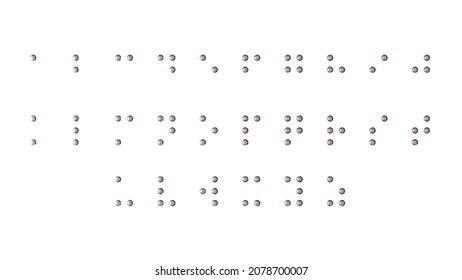 Braille dots alphabet for visually impaired. Formed out of silver spheres, english alphabet, 3d render