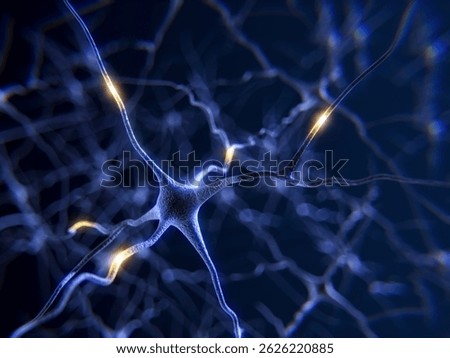 Brain activity, electrical activity of neuron cells - Neuroscience, neurology, nervous system concept - 3d illustration
