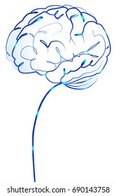 Brain Activity, Line Art Brain, Neurons Firing, Blue Light, Thick Thin Line