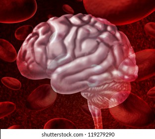 Brain Blood Circulation As Cells Flowing Through Veins And Human Circulatory System Representing A Medical Health Care Symbol Relating To Stroke Or Neurology Issues.