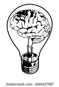 The brain in the bulb. Rendering in 3D.