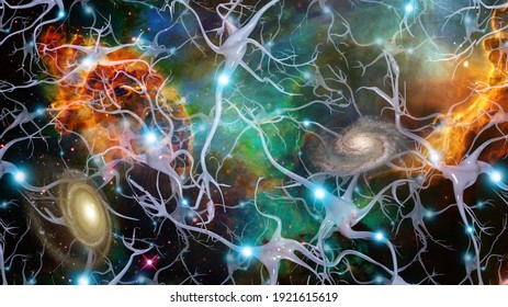 Brain Cells Neurons and Deep Space. 3D rendering