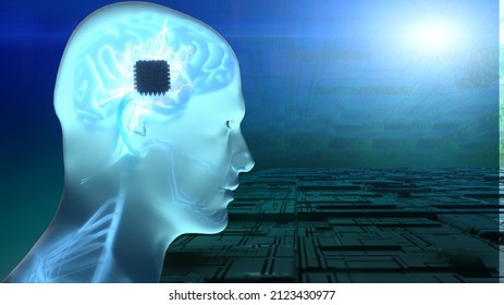 Brain Chip Implant, A Symbol Of Neural Surgery Of The Future 3d Render Illustration