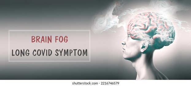 Brain Fog, Long Covid Symptom, Illustration Of A Man With A Brain, Problems After Covid-19 Disease, Health Issue