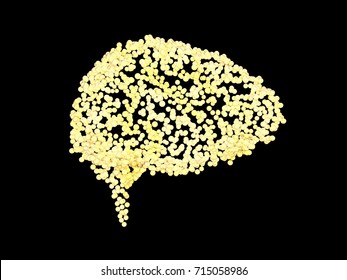 Brain with glowing dots and lights. Artificial intelligence concept. Cerebellum. Human brain 3D illustration