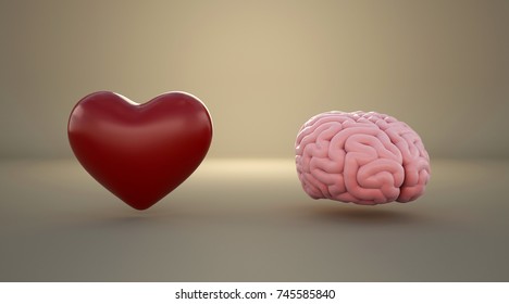 Brain And Heart Together. 3D Render.