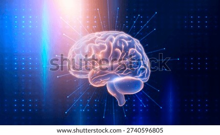 Brain or human reason, neon light. Science and technology neon background.