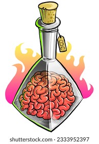 Brain Inside Potion Cartoon Illustration