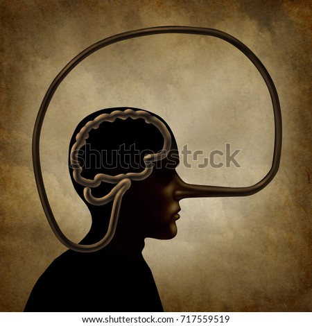 Brain of a liar and academic dishonesty or false perception psychological concept as a person with a long lies symbol nose in a 3D illustration style. Stock photo © 