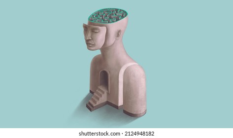 Brain maze, concept idea art of psychology problem and solution, surreal painting, conceptual artwork, 3d illustration - Powered by Shutterstock