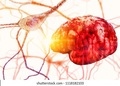 Brain Neuron Research Concept Synapse And Neuron Cells Sending Electrical Chemical Signals, Brain Plasticity, Synapse Between Two Neurons Neural Synapse Receptors Neuron Link Neural Network 3D Render