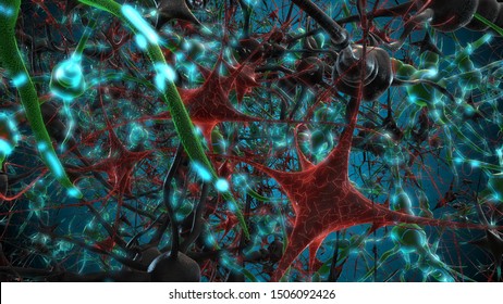 Brain Neurons Cell Synapse Firing In Nervous System - 3D Render