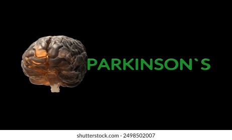 Brain next to Parkinson's text on black background. Essential for neurological awareness visuals. - Powered by Shutterstock