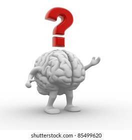 Brain And Question Mark. 3d Render Illustration