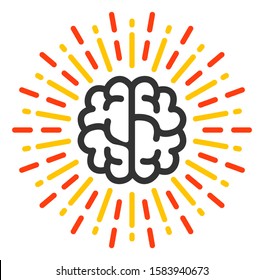 Brain radiance raster icon. Flat Brain radiance symbol is isolated on a white background.