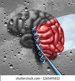 Brain Science  And Cognitive Neuroscience Discovery As A Mental Health Psychology Or Psychiatry Stem Cell Therapy Concept With A Dna Strand With 3D Illustration Elements.