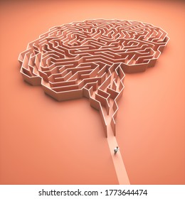 Brain shaped maze. Conceptual image of science and medicine. 3D illustration.