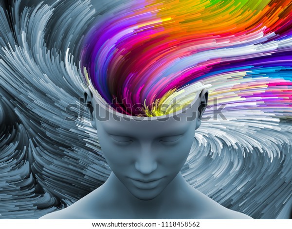 Brain Swirl. 3D illustration of human head with\
color motion trails for subjects on art, psychology, creativity,\
imagination and\
dreams.