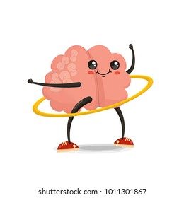 Brain Twisting  Hoop Cartoon Character. Healthy And Fitness. Flat Illustration Isolated On White