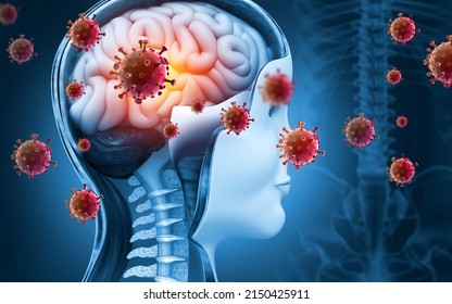 Brain Viral Infection, Viral Meningitis And Encephalitis. 3d Illustration