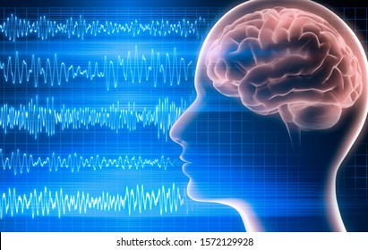 Brain Waves - EEG - Brain Activity - 3D Illustration