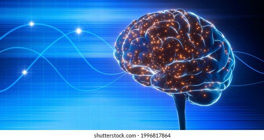 Brain waves - EEG - brain activity - 3D Illustration