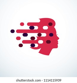 Brainstorm concept, vector design of human head profile with thoughts moving fast. Vector logo or icon template.