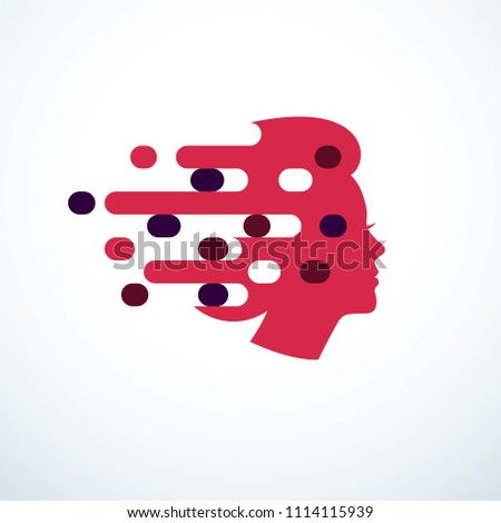 Brainstorm concept, vector design of human head profile with thoughts moving fast. Vector logo or icon template.