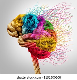 Brainstorming and brainstorm concept or psychology symbol as a creative human mind made of rope and thread in a 3D illustration style.