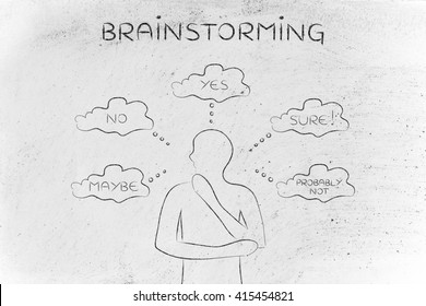 brainstorming: thoughtful man thinking about alternative choices and decisions