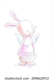 Braintree, Essex, United Kingdom - December 30, 2021. Sketch Of A Young Girl Rabbit In A Pink Ballerina Outfit.