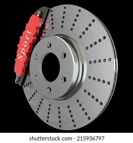 Brake disk with a red support. isolated. black background. 3d - Shutterstock ID 215936797
