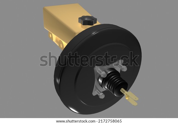brake master cylinder and\
booster 3d illustration vacuum servo also known as a power booster\
or power brake unit uses a vacuum to multiply the drivers pedal\
effort  