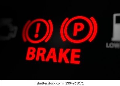 Brake Warning Light on Car Dashboard.  3D illustration
