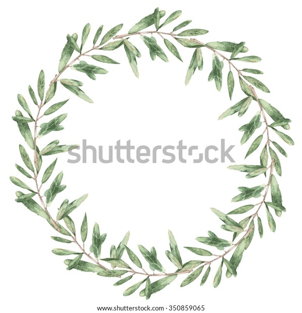 Branch Olive Tree Wreath Watercolor Stock Illustration