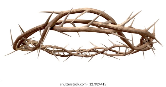 Branches of thorns woven into a crown depicting the crucifixion on an isolated background
