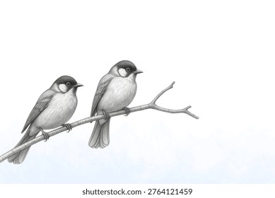 Branchside Affection Sketch A Sparrow Pair in Quiet Togetherness