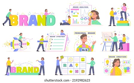 Brand Building, Corporate Identity, Personal Brand Development. Corporate Identity, Brand Creation And Development  Illustration Set. Business Corporate Identity. Building Personal Brand Company