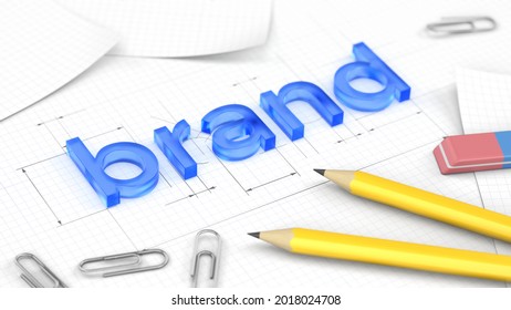 Brand name design development . Concept of company identity. 3d rendering