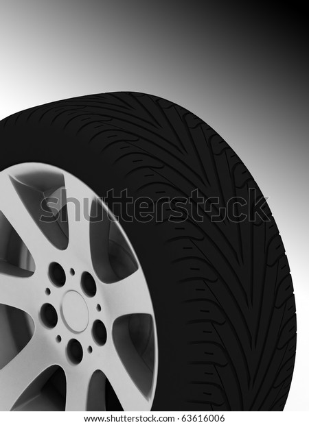 Brand new tire, 3d\
rendering of car\
wheel.