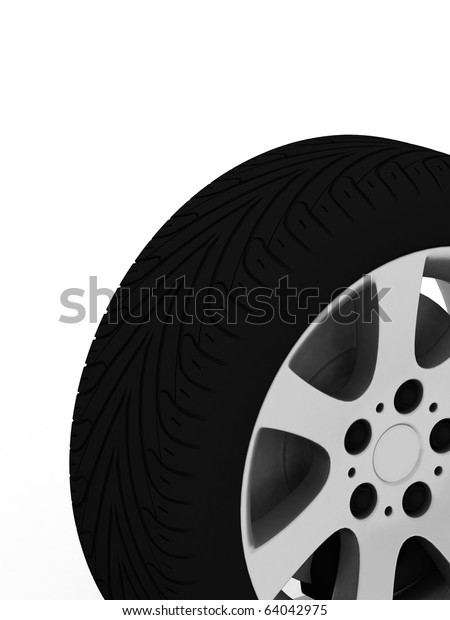 Brand new tire, 3d\
rendering of car\
wheel.