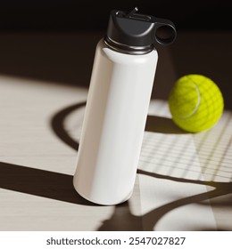 Branded water flask sport scene mockup. 3D rendering