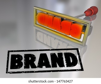 A Branding Iron Stamping The Word Brand On A Product To Illustrate A Unique Company Or Trade Mark