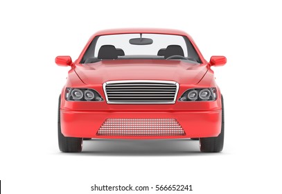 Brandless Generic Red Car. Front View. Isolated On White Background. 3D Illustration