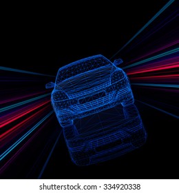 Brandless Generic Wireframe Car In Light Tunnel